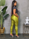 METALLIC STRETCHY PANTS- TURQUOISE /GREEN/LIME