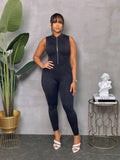 MINERAL WASH RIBBED ZIPPER CATSUIT